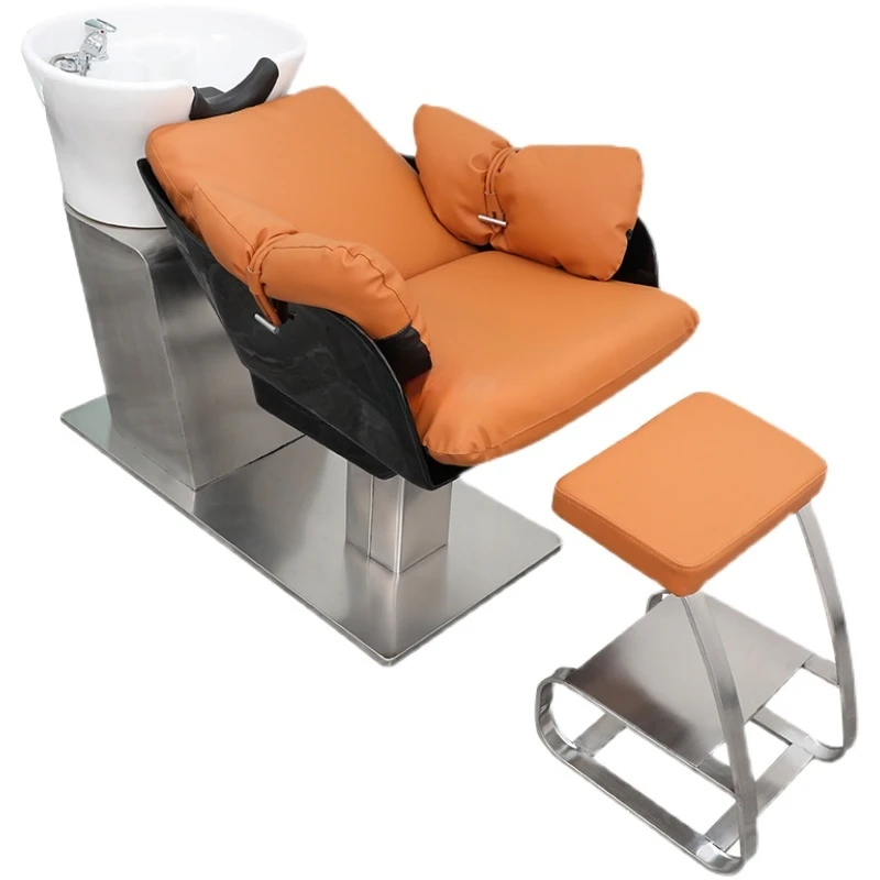 High-End Barber Shop Shampoo Chair Lying Half Flushing Bed Stainless Steel Hair Shampoo Chair