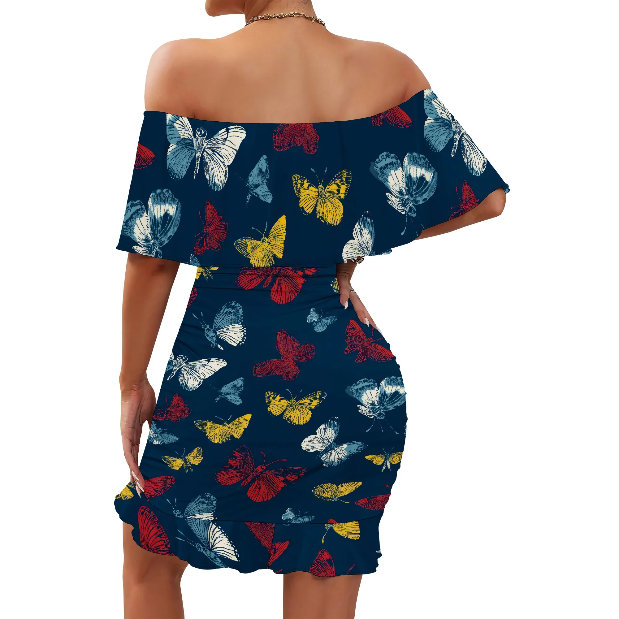 Womens Off Shoulder Ruffle Floral Summer Wedding Guest Dresses A Line Shift Short Skater Dress