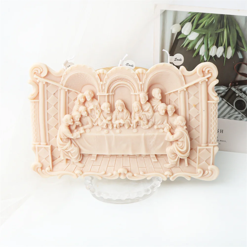 

Jesus The Last Supper Candle Mold Silicone Mural Plaster Tool DIY Christian Art History Painting Statue Resin Home Vintage Gift