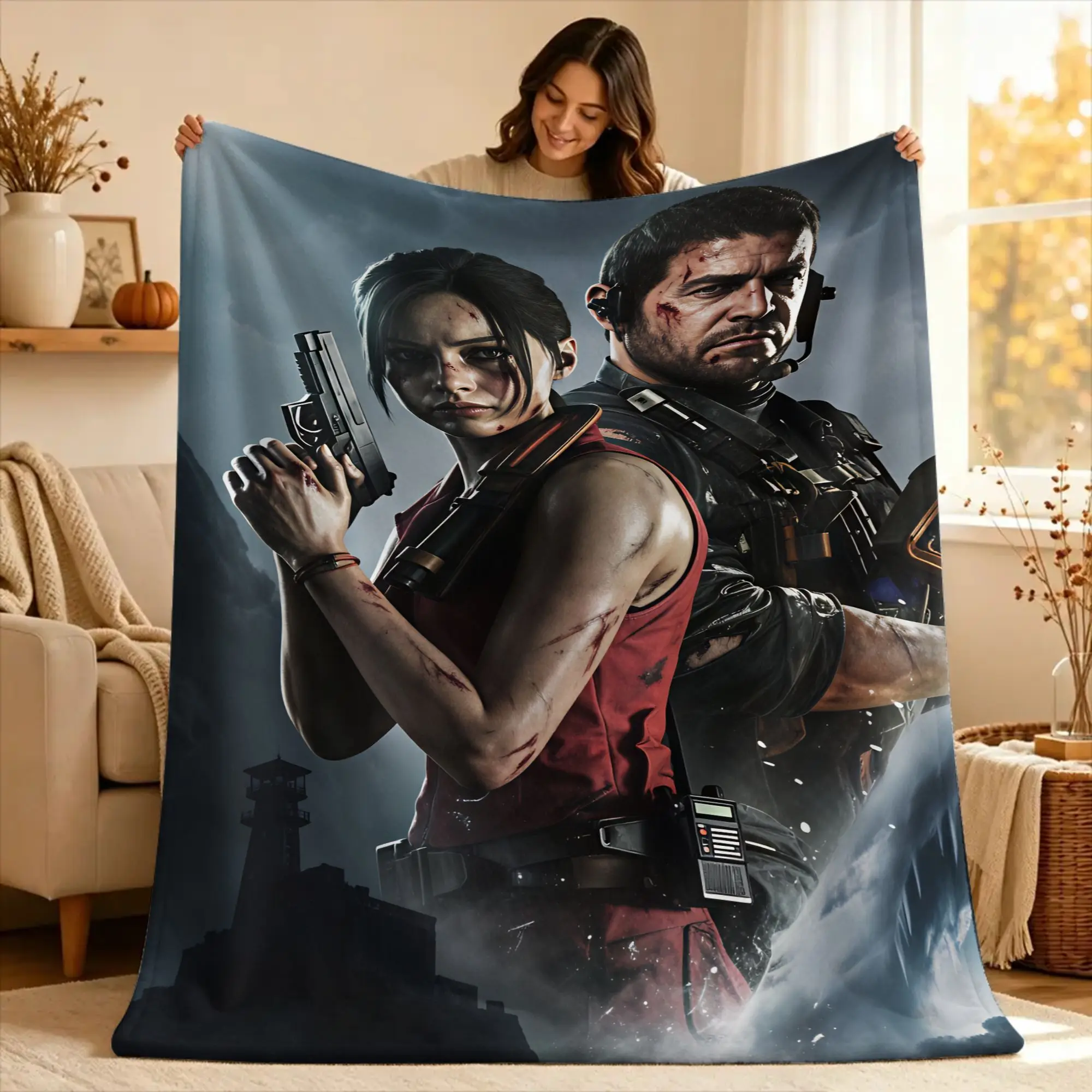Chris Redfield Resident Evil Flannel Blanket Durable Throw Blanket for Home Decor Travel Office Print Bedspread Sofa Bed Cover