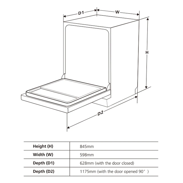 WQP12-7635U 60cm 6 Wash Programs Freestanding Dishwasher