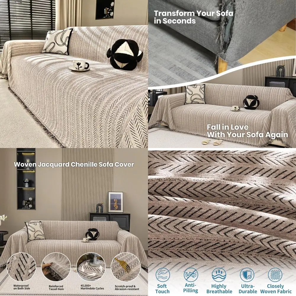 

nobildonna sofa cover washable soft thicken chenille couch cover with tassel,waterproof sofa slipcover for 2-3 cushion couch,sec