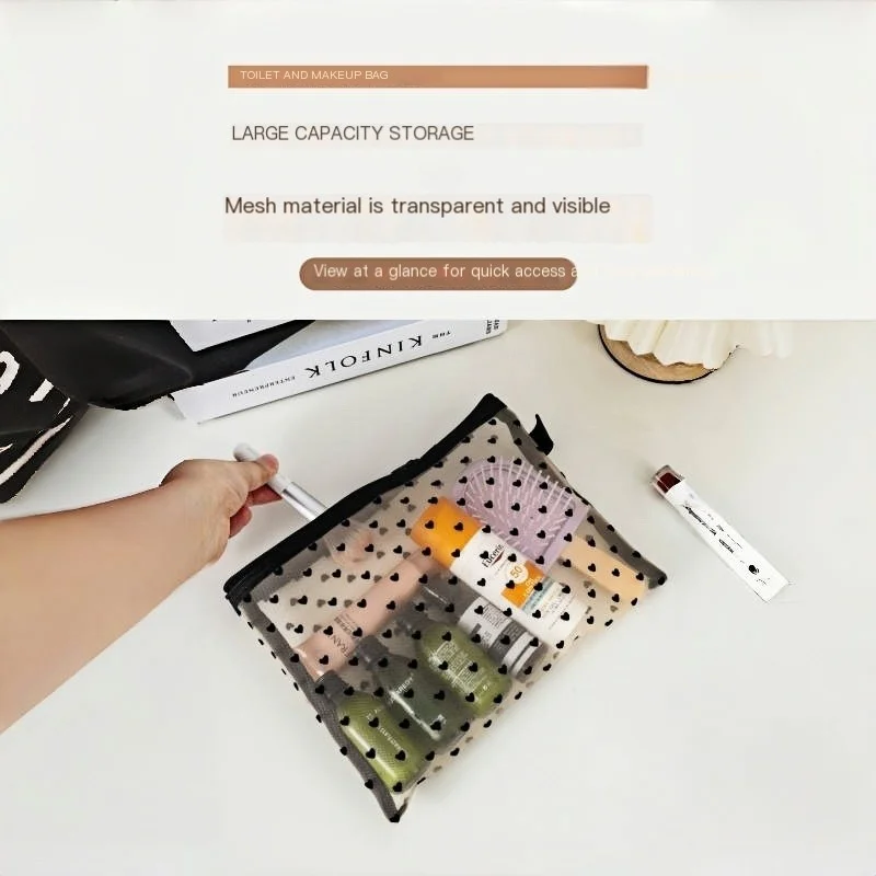 メッシュ化粧バッグ、ポータブルチェンジ、ヘッドフォン収納バッグ、ポータブルトラベルグルーミングバッグ、豪華なハートマウス赤い封筒