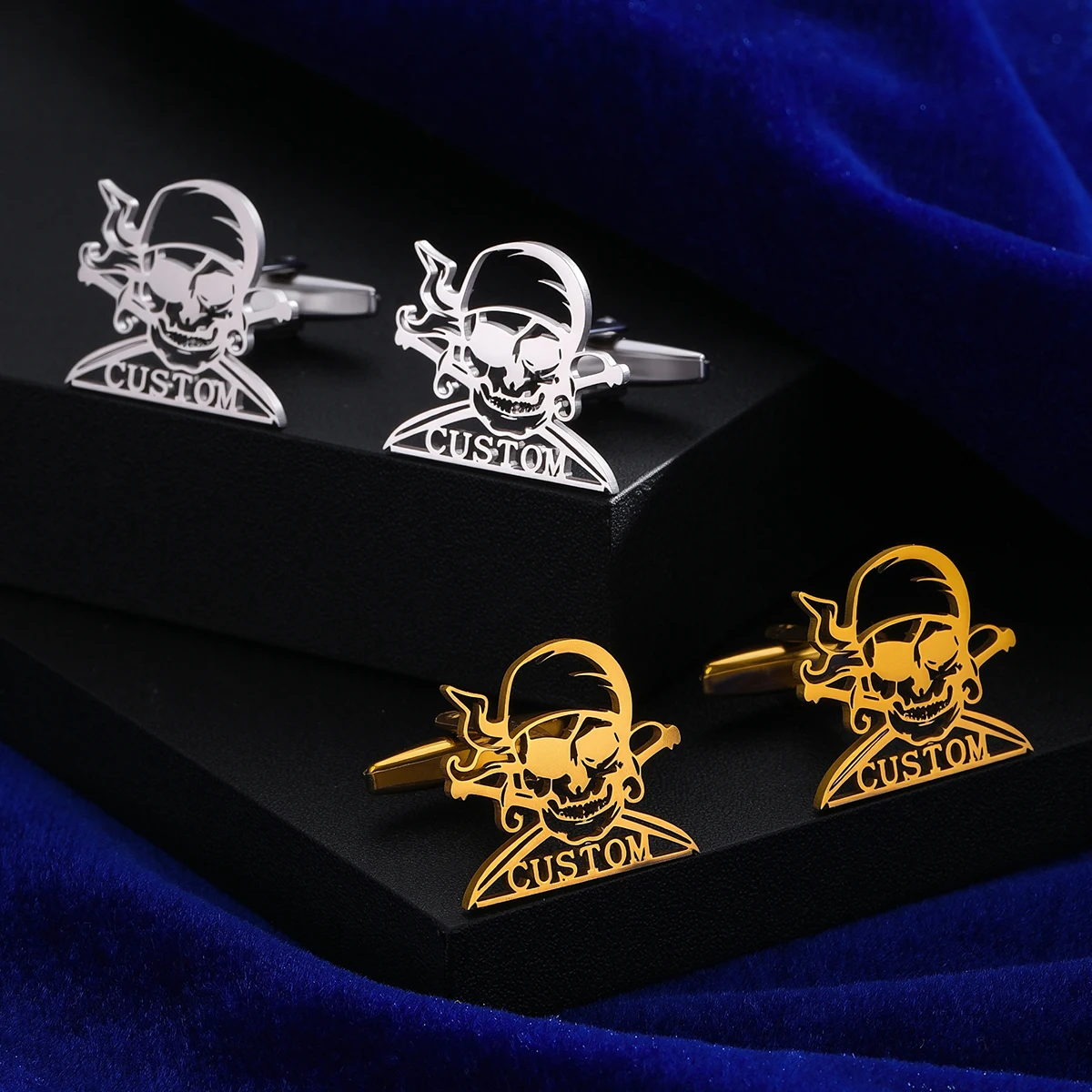 

Customized Name Men's Pirate Skull Cufflinks Custom Suit Shirt Stainless Steel Buttons Sports Jewelry Gifts