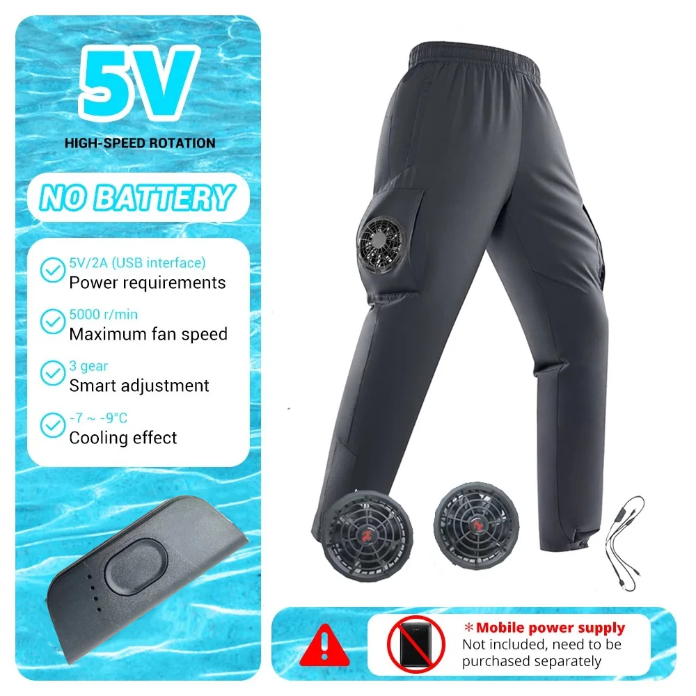 Summer Fan Pants for Outdoor Sports, Quick Dry, Breathable Air Conditioning Pant, Fan and Power Bank, Outdoor Camping, Fishing