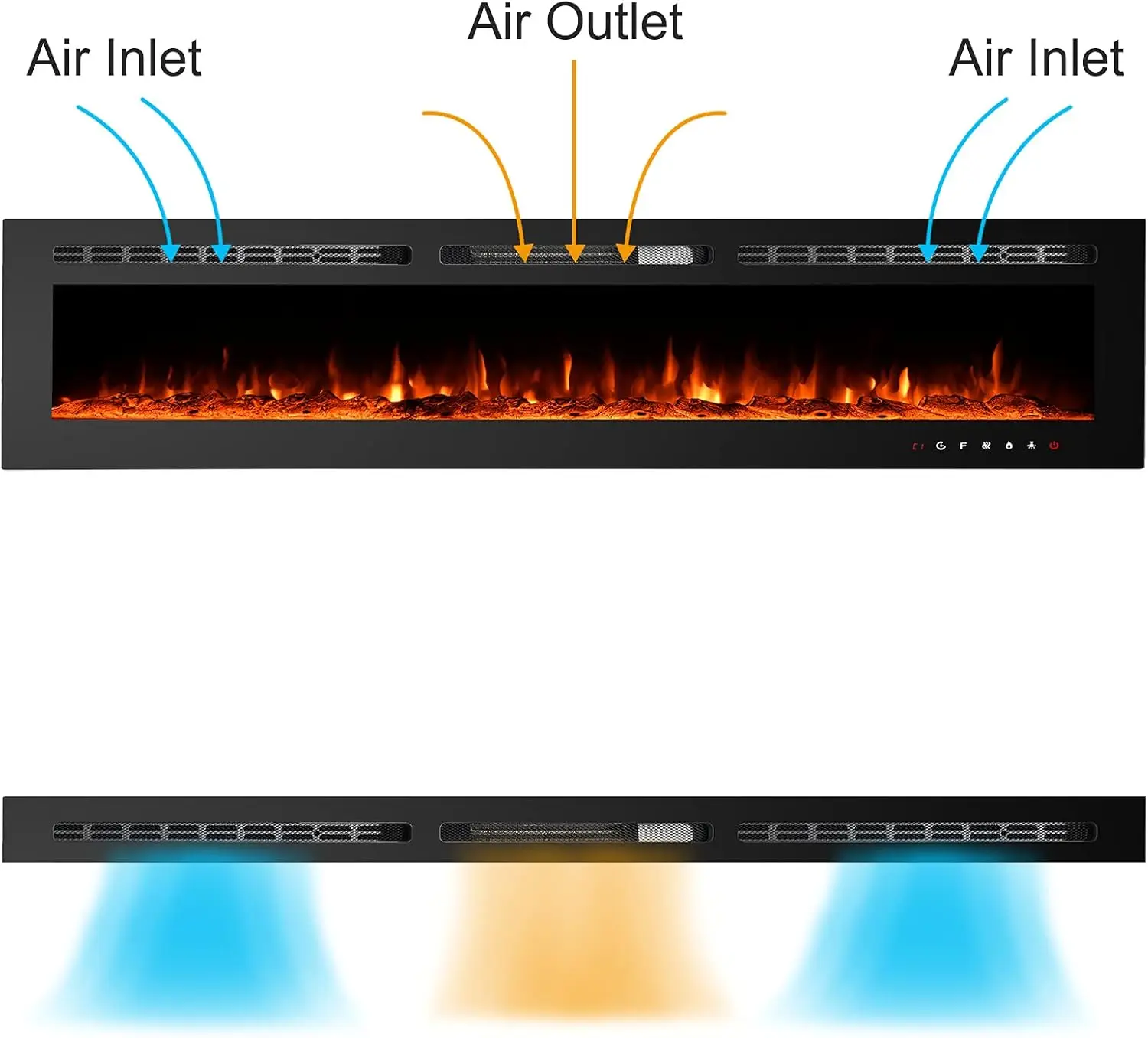 Chimenea eléctrica empotrada en la pared, calentador de inserción con Control remoto LED y pantalla táctil