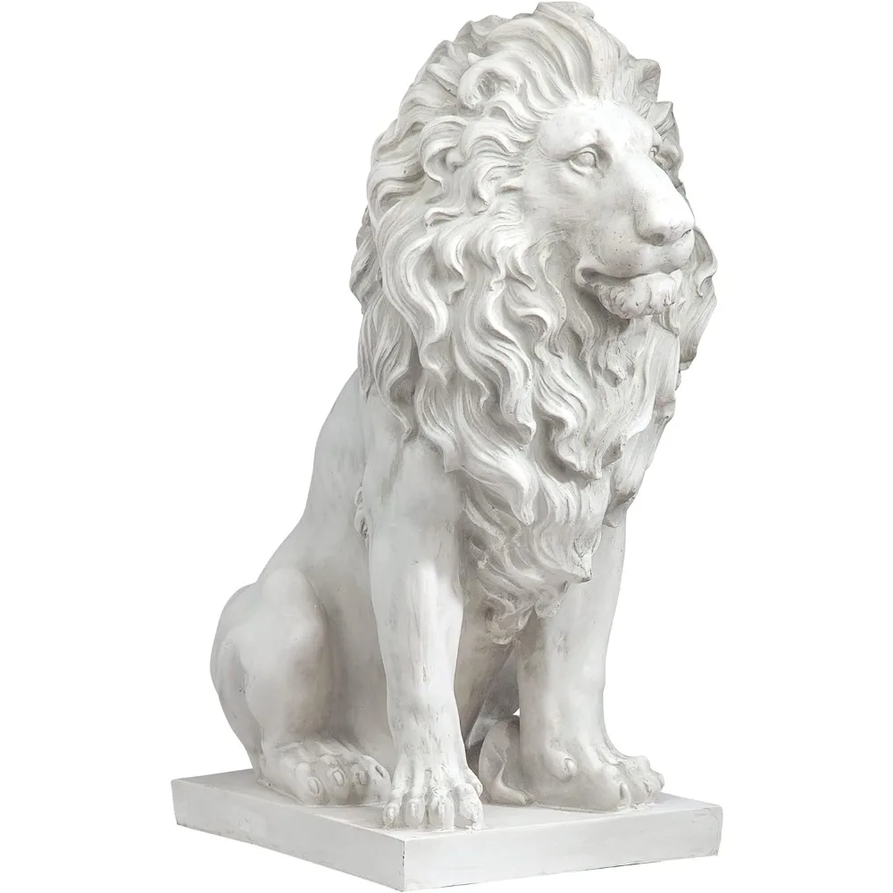 Lion of Florence Sentinel Statue, Handcast Polyresin, Antique Stone Finish, 13 Inches Wide, 21 Inches Deep, 28 Inches High