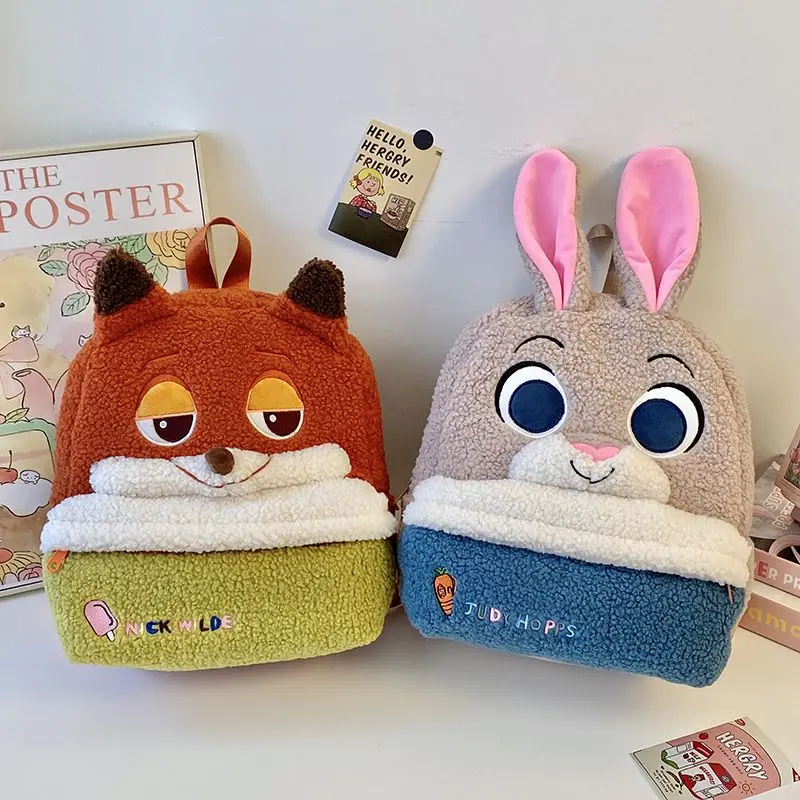 حقيبة ظهر ديزني نيك آند جودي، حقيبة ظهر لطيفة من القطيفة الكرتونية، خفيفة الوزن للغاية، سعة كبيرة، هدية للطلاب والأطفال