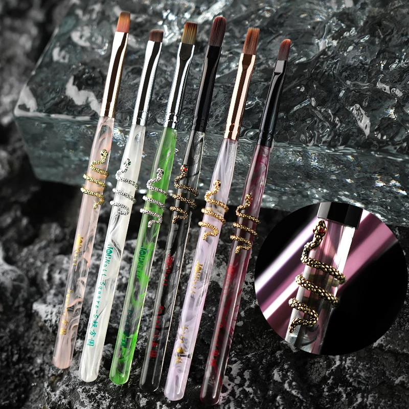 Unique Design Snake Nail Art Brush UV Gel Nail Brush Set Transparent Handle For Manicure Painting Pen Brush Set Tool Wholesale