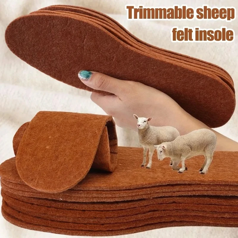 5-20Pairs Thickened Thermal Wool Felt Insoles Breathable Anti Odor Sweat Wicking Cushioning for Winter Boots and Casual Shoes