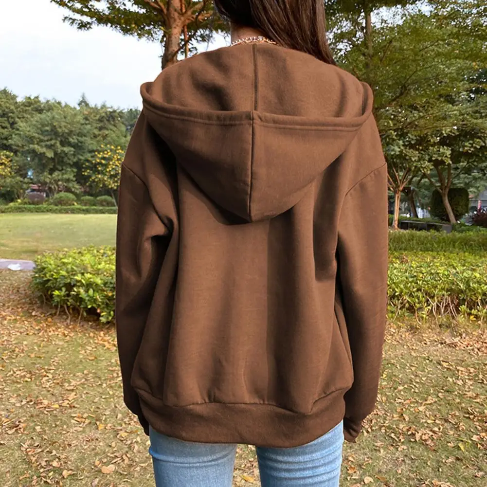 Women Sweatshirt Jacket Winter Clothes Female Zip Up Oversize Hoodies Casual Loose Black Brown Hoodie Vintage Fleece Pullover