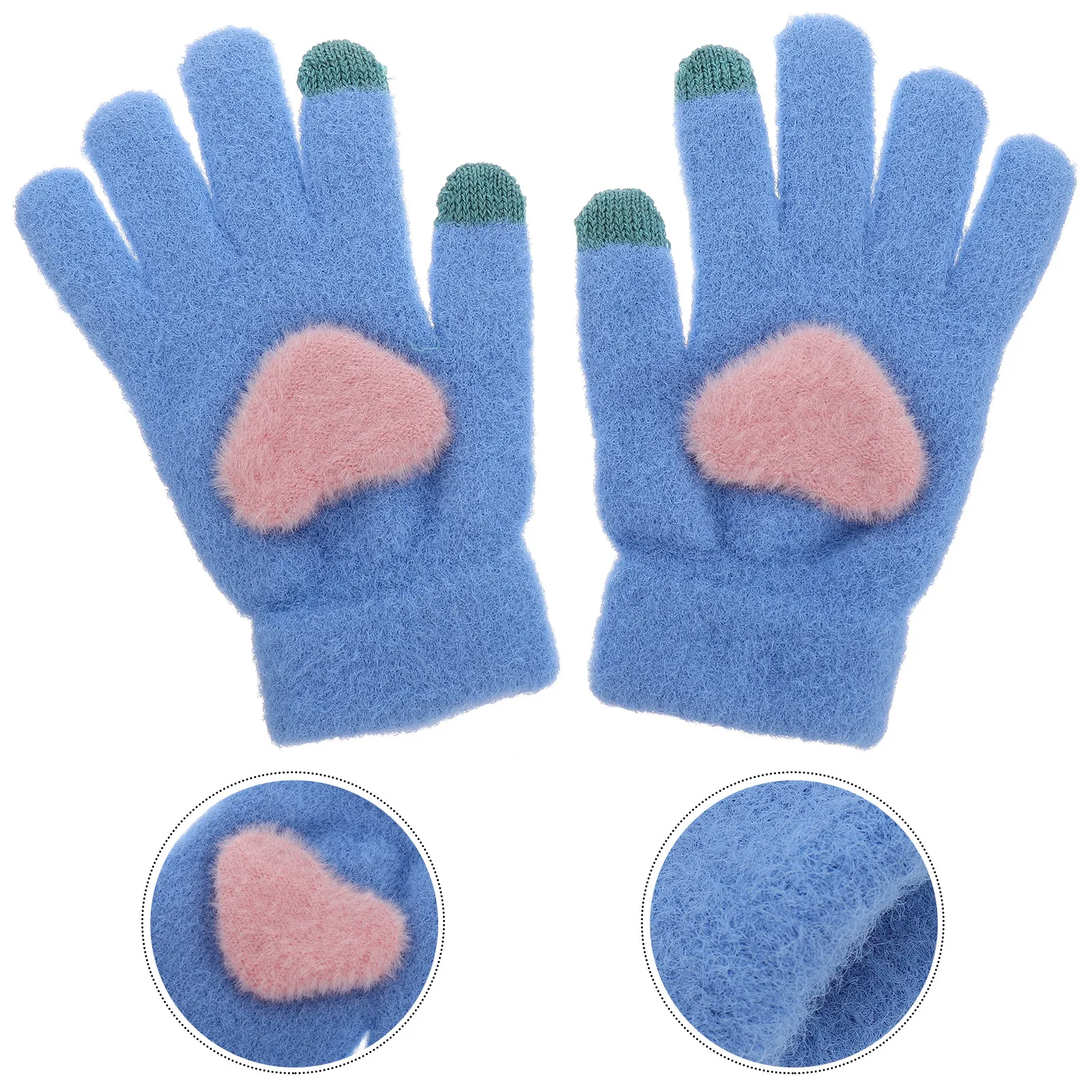 

1 Pair Warm Finger Winter Gloves Heart Pattern Thickened Touchscreen Knitting Outdoor Unisex Cold Weather Running Gloves