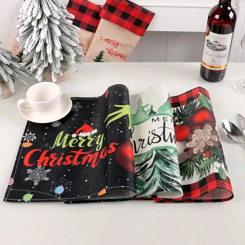 Merry Christmas Table Placemats Printed table place mat pad Seasonal Winter Holiday Rustic Table cup coaster coffee tea  kitchen