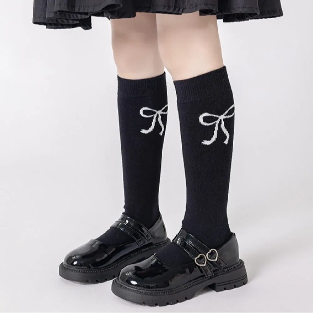 3 أزواج لطيف القوس منتصف العجل الجوارب المدرسية القطن العرق ماصة الأطفال الركبة عالية ترهل الجوارب تنفس طاقم جورب #3