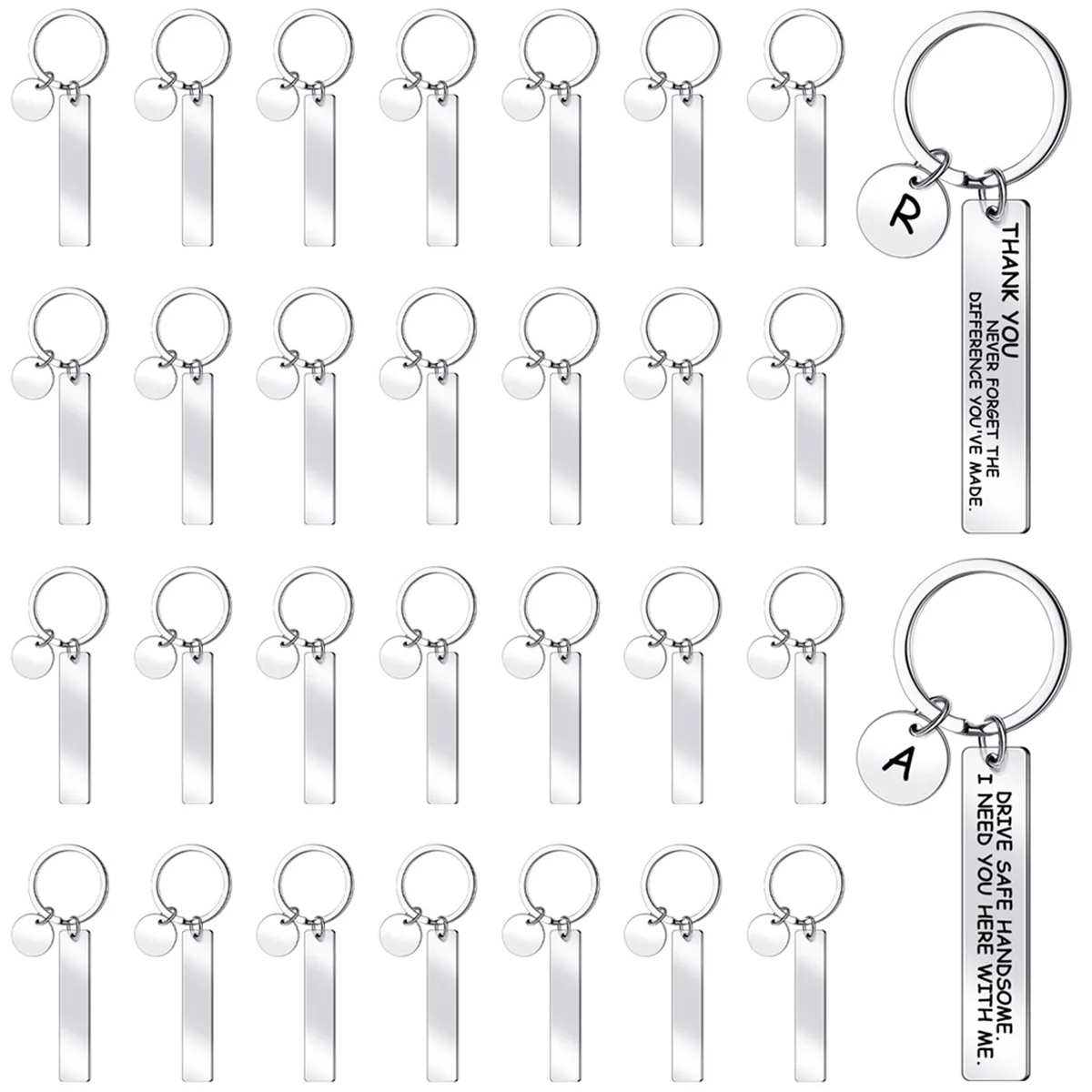 

EYFL-30 Pcs Engravable Metal Keychain Blanks Metal Stamping Blanks for Engraving Stainless Steel Blank Key Ring Tags