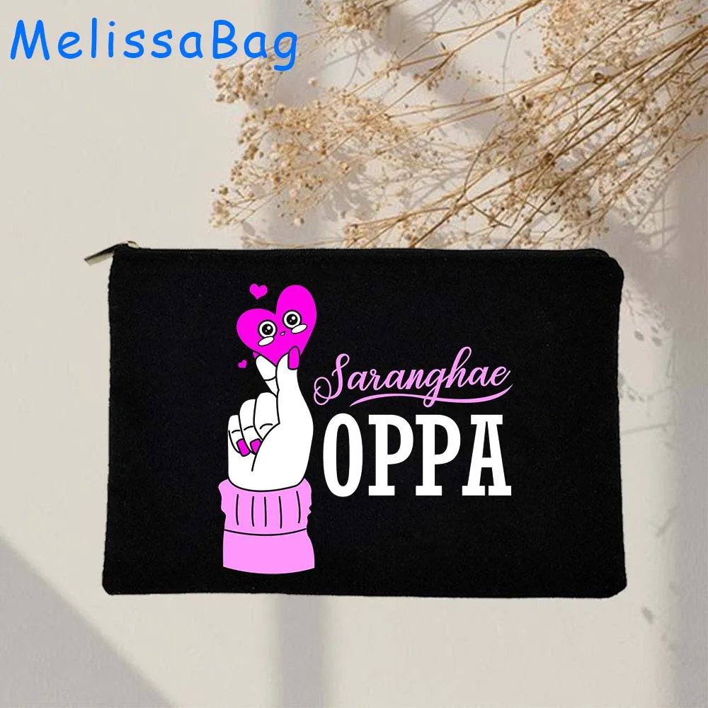 Kdrama KPop Lover Kpop Girl Eat Sleep KPop Repeat Heart South Korea Gifts Storage Canvas Cosmetic Bags Makeup Pencil Case Pouch