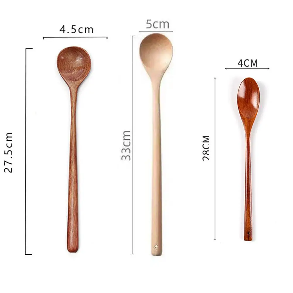 1 pz cucchiai di legno grande cucchiaio con manico lungo in legno zuppa di riso cucchiaio da Dessert Coffer tè miscelazione set di stoviglie