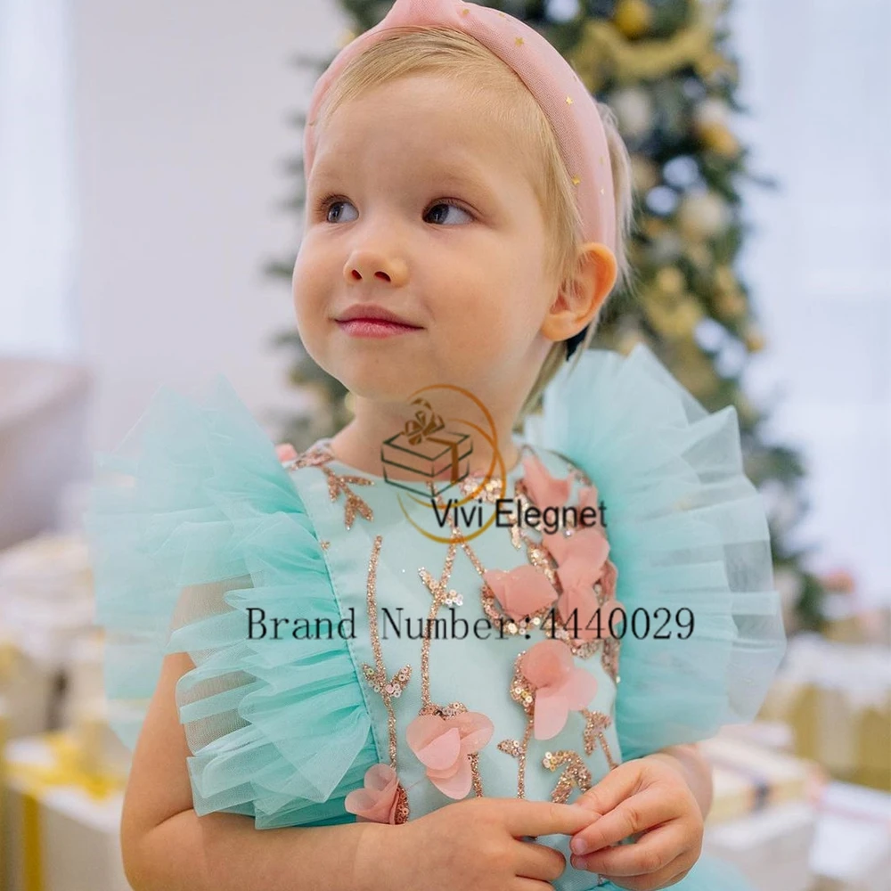 Cute Flower Girls Dresses with Seuqined Applique 2024 Soft Tulle Birthday Knee Length Wedding Party Dresses فلور فتاة اللباس