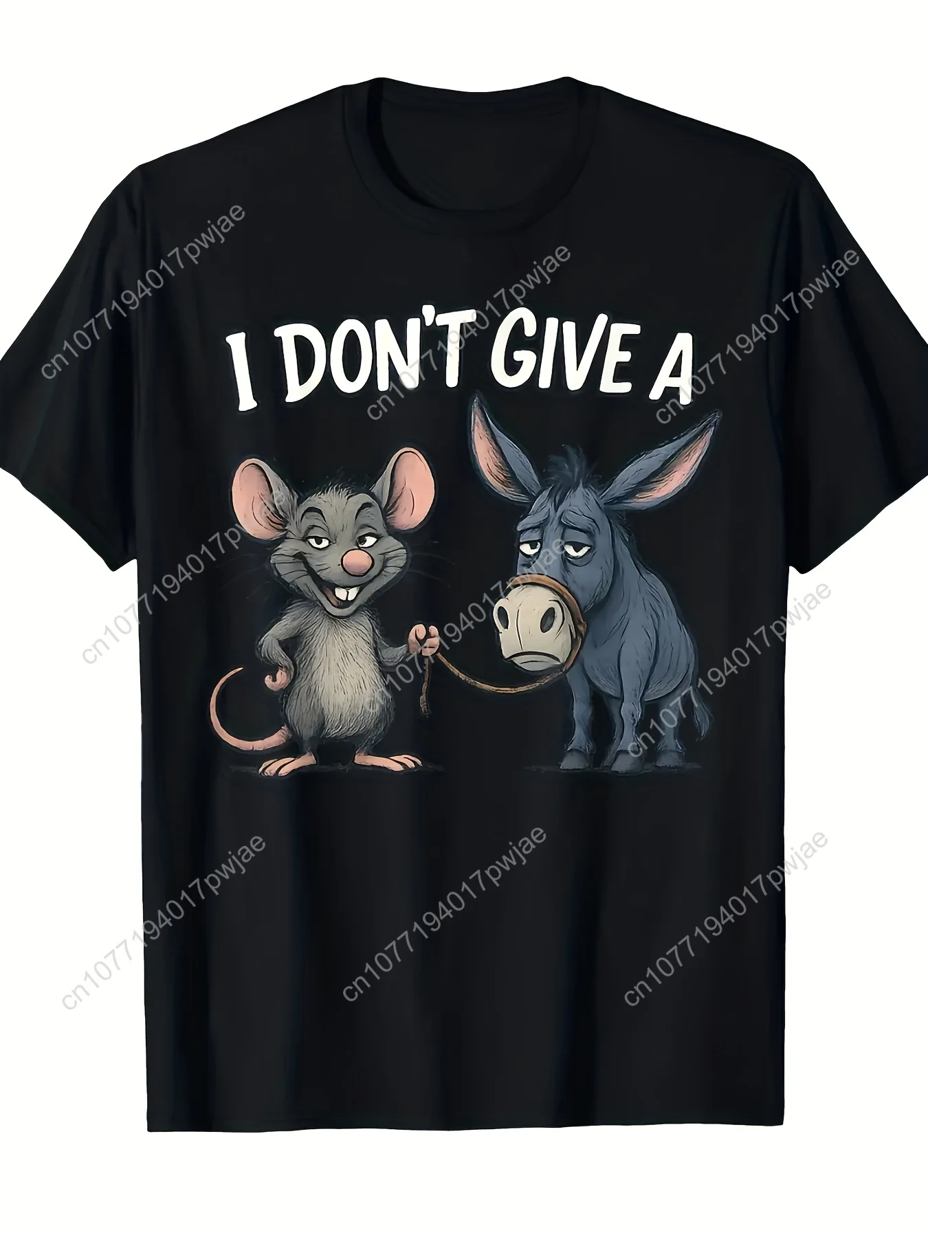 

's Funny Don't Give a Rat or Donkey Slogan T-Shirt - Sarcastic Mouse & Donkey Print, Black Casual Round Neck Short Sleeve Tee fo