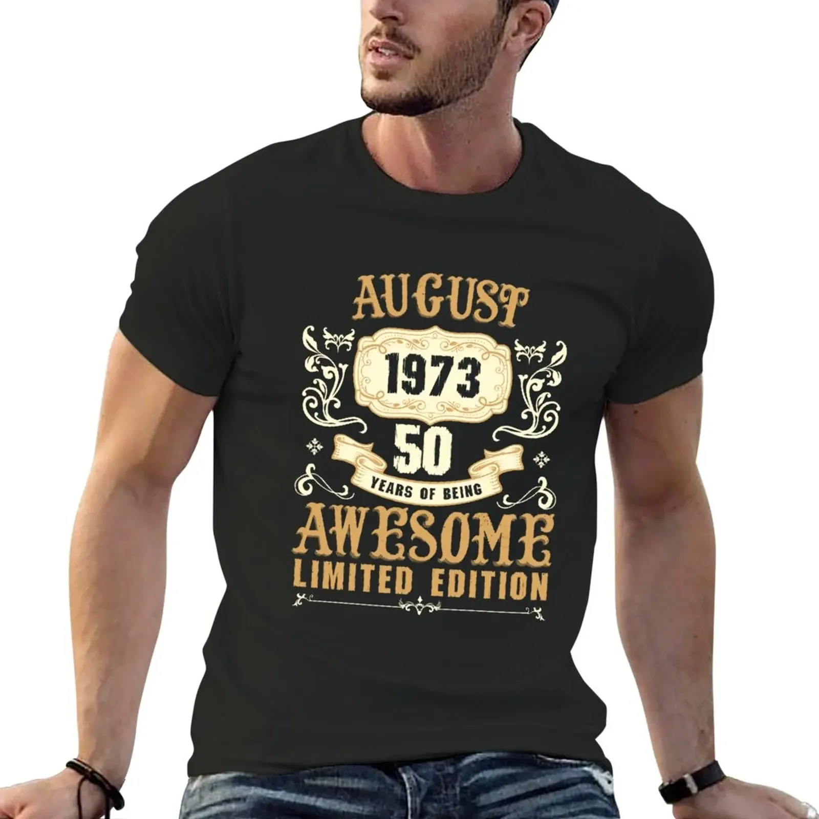 New August 1973 50 Years Of Being Awesome Limied Ediion \ T-Shir graphic  shirs ees plus size   plain   men