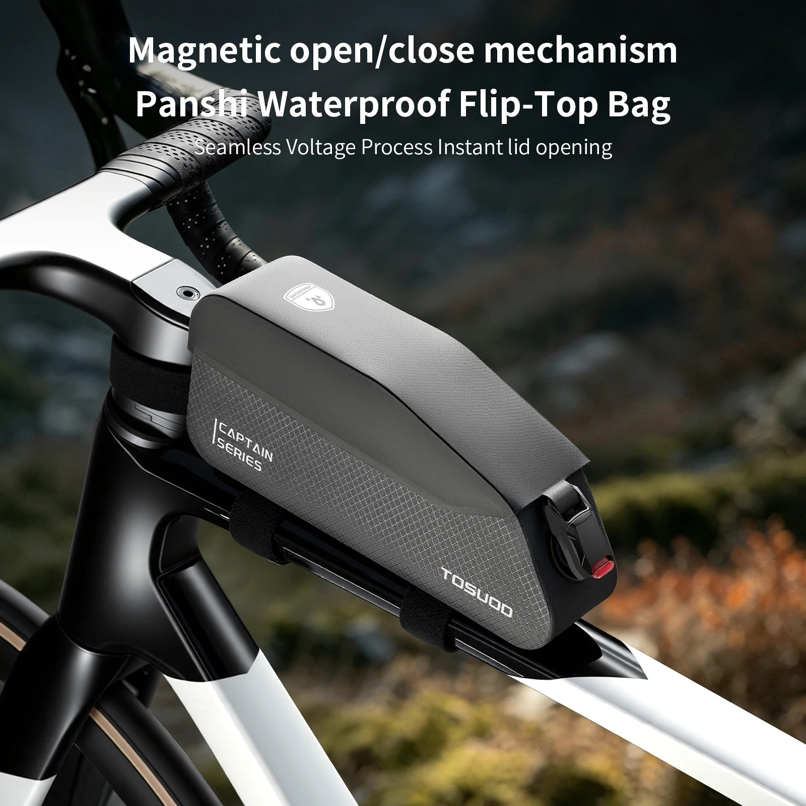 TOSUOD Magnetische Fahrrad-Oberrohrtasche Wasserdichte Schnellverschluss-Fahrradrahmentasche Leichte Fahrradtasche – Detail 1