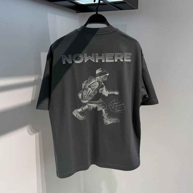 

Молодежная хлопковая футболка с модным мультяшным принтом, круглым вырезом, коротким рукавом, в стиле кэжуал, американский уличный стиль, летний мужской топ.