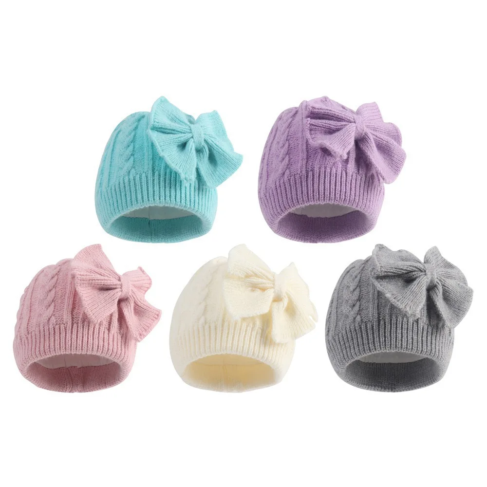 

Cute Bow Design Baby Beanie Premium Double Layer Protection 0-12 Months Size Winter Warm Thickened Beanie for Newborn Cap