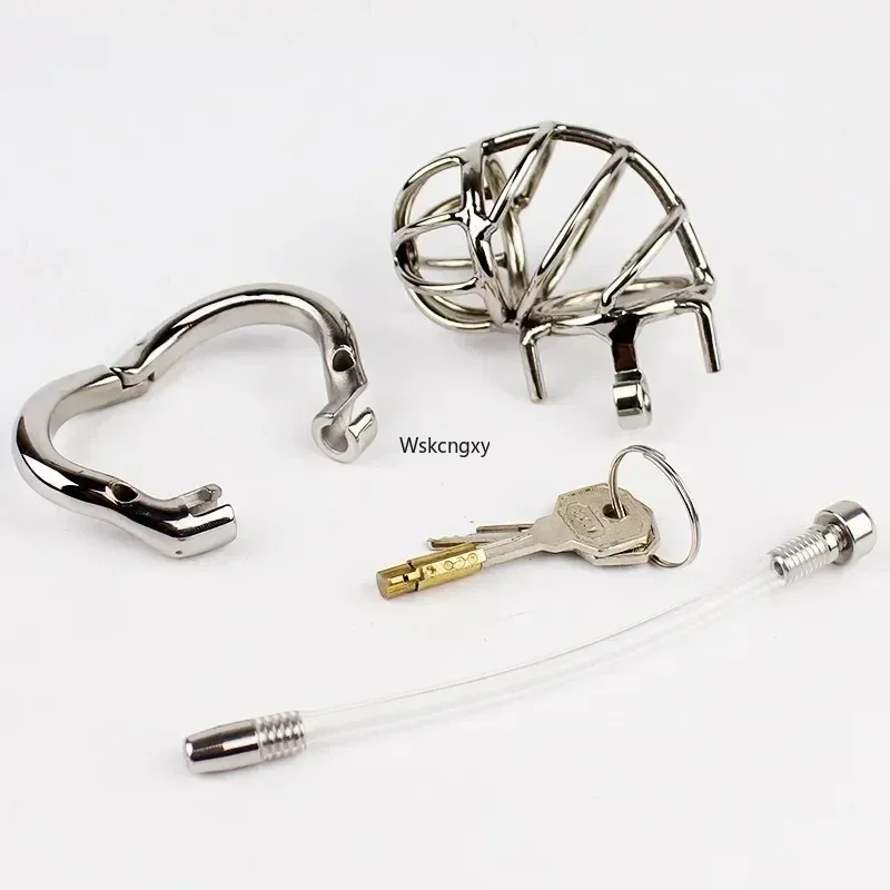 สแตนเลสชายอุปกรณ์ Chastity อวัยวะเพศชายกรงล็อค Urethra Catheter Cock แหวนเข็มขัด BDSM ของเล่นสําหรับผู้ใหญ่