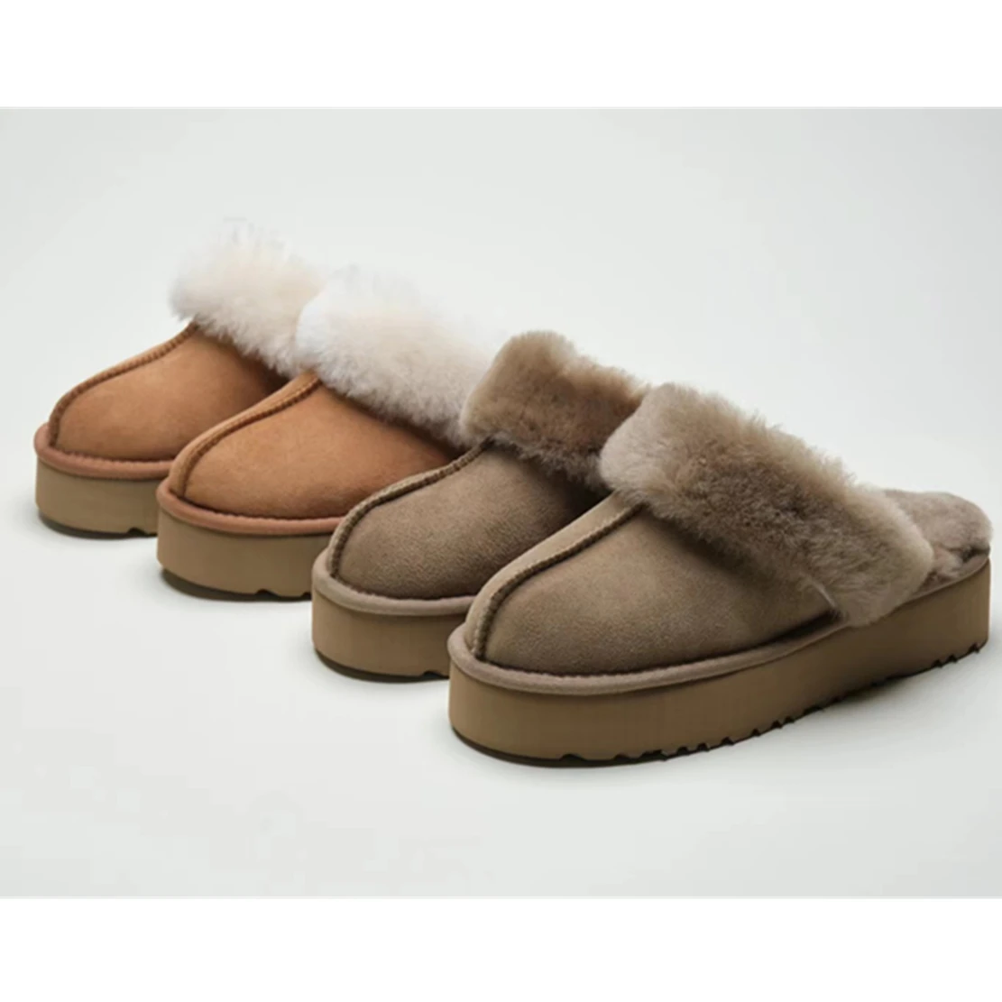 

Maxdutti Fashionable And Elegant Winter Wool Slippers Thick Sole Retro Genuine Leather Shoes Heightening Women