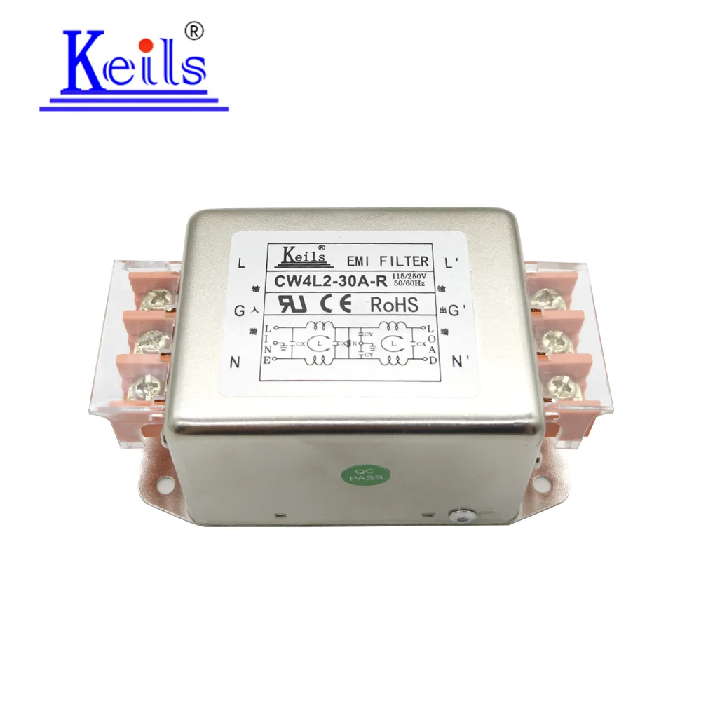 KEILS Filter 220V Terminal Block 10A 20A 30A AC Single Phase CW4L2-20A-R EMI Filter