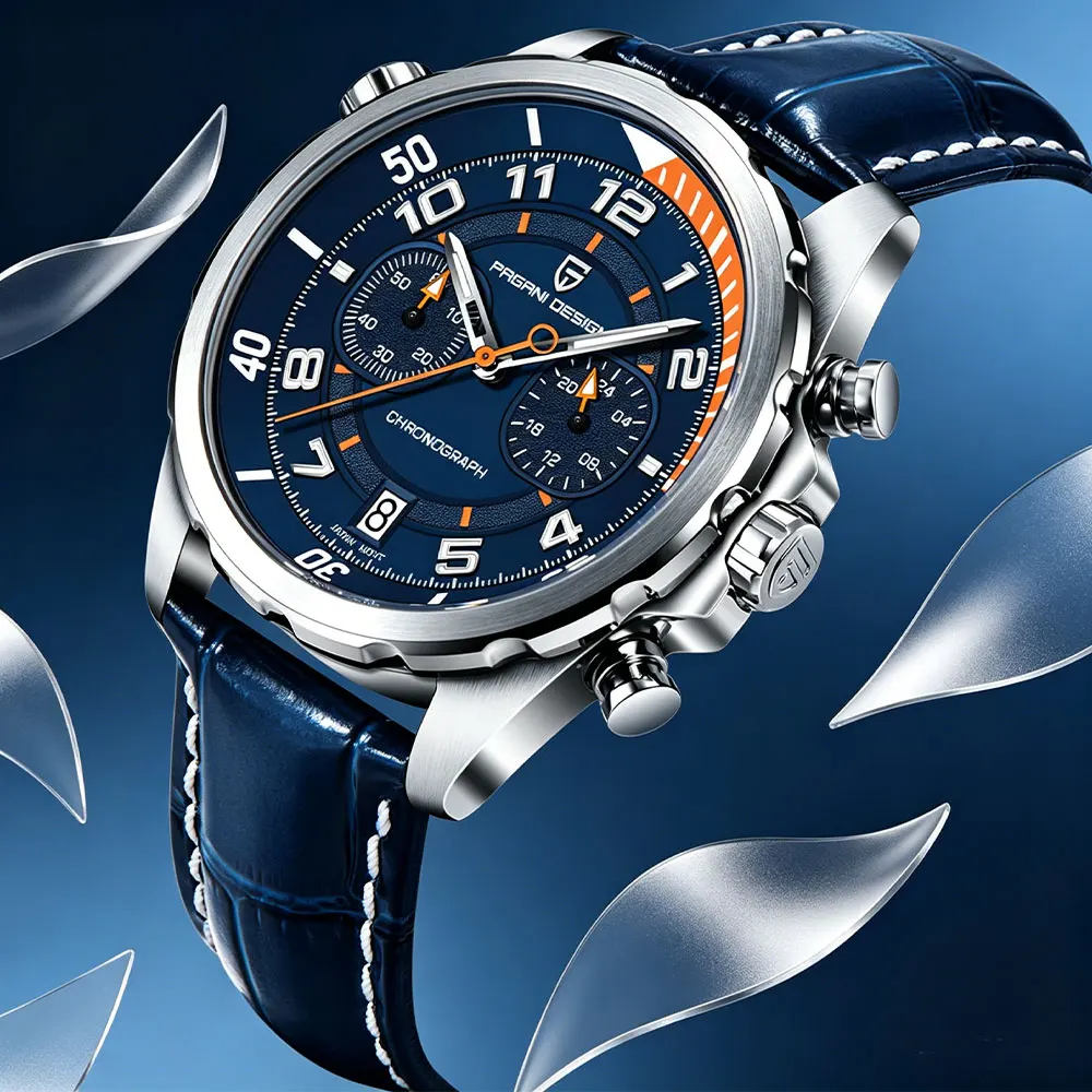 PAGANI DESIGN Neue Chronograph Herrenuhr Saphirglas Wasserdichte Armbanduhr VK64 Quarzuhren Klassische Lederuhr Geschenk