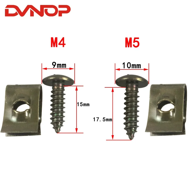 10sets/lot Motorcycle Car Spring Metal Retainer Screw U-Type Car Clips Fit Hole M4 M5 Self-tapping Screws