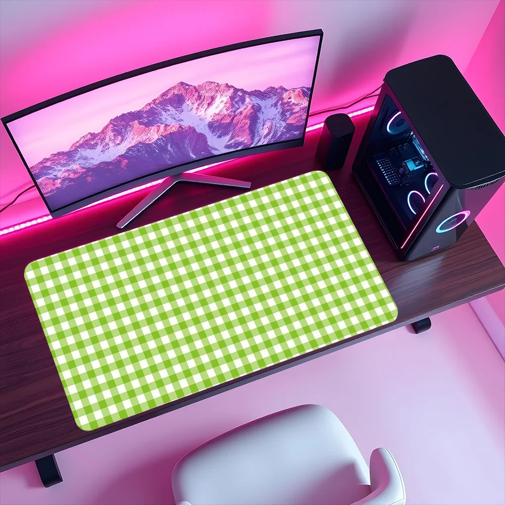 Nordic Fashion Green Pink Checker Stripe Mouse Pad Large Non-slip Lockedge Desktop Computer Desk Mat Keyboard MousePad Student