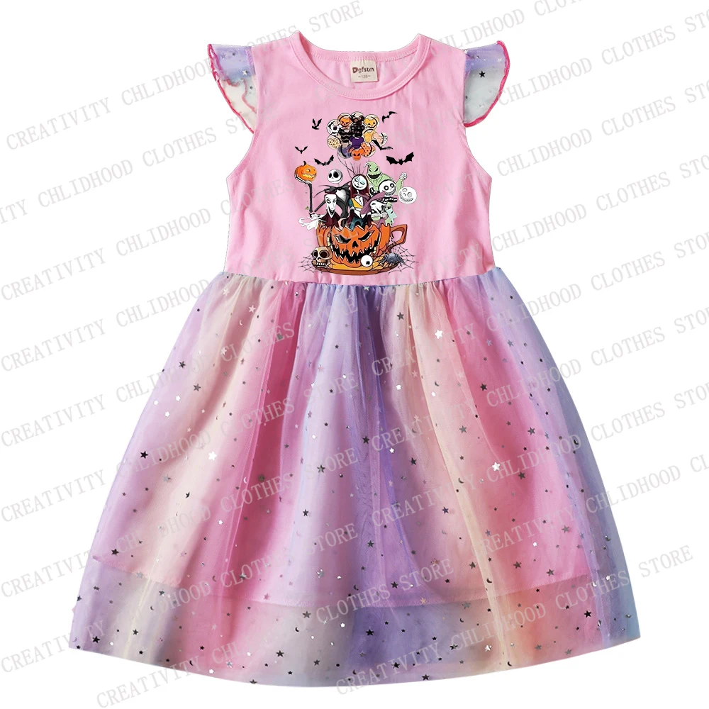 Girl Dress Children Stitch Mickey Mouse Dresses Halloween Princess Cartoons Casual Clothes Girls Gauze Flying Sleeve Kid Gifts