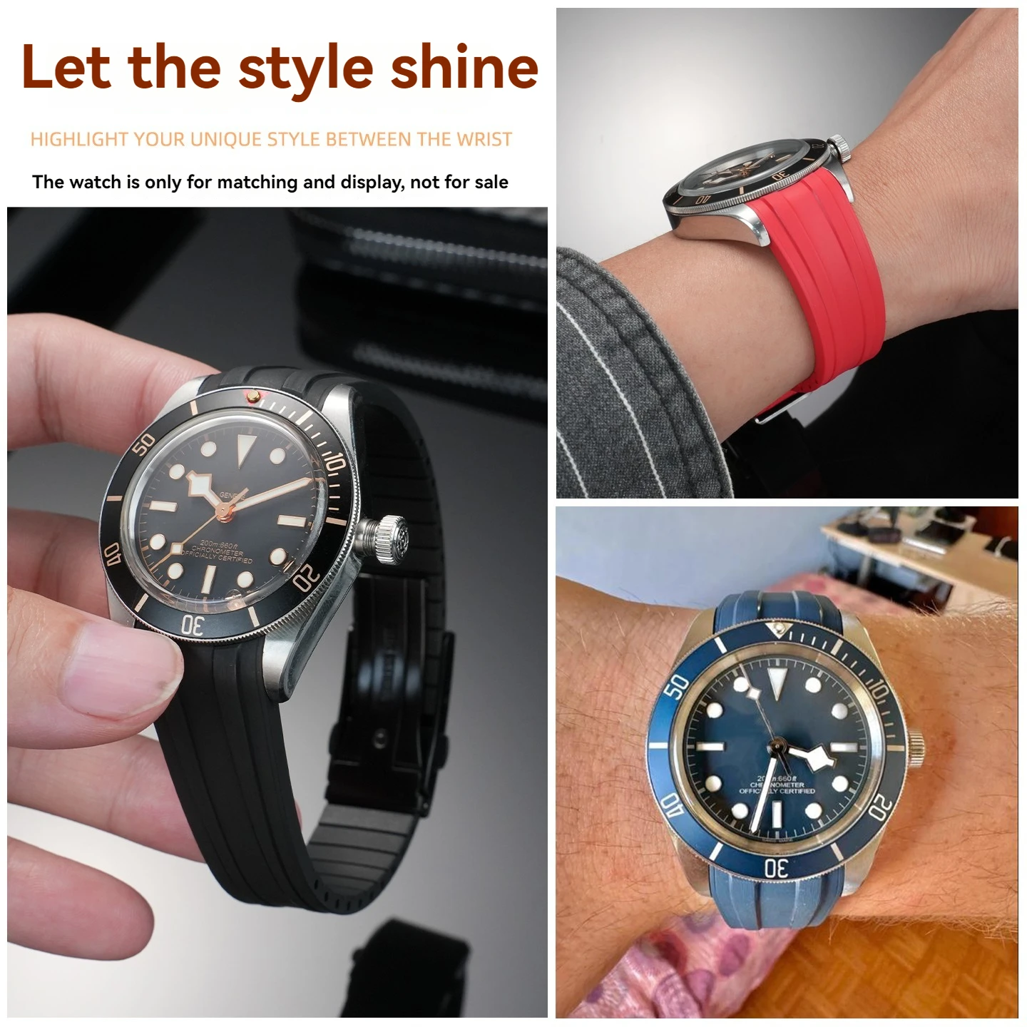 

For Tudor 1958 Black Bay M79030 Series Fluororubber Watchband 39MM Deal Men's Sports FKM Watch strap Waterproof Bracelet 20mm