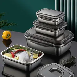 New 304 Stainless Steel Crisper Box Airtight Food Storage Container With Lid Lunch Bento Food Box Outdoor Picnic Camping Tool