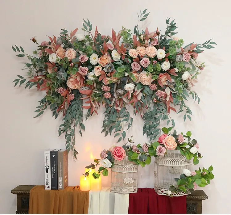 

High Quality Artificial Flower Wall Panels Floral Decor Wedding Party Backdrop White Pillar Flower Holder Wedding Decor Kits