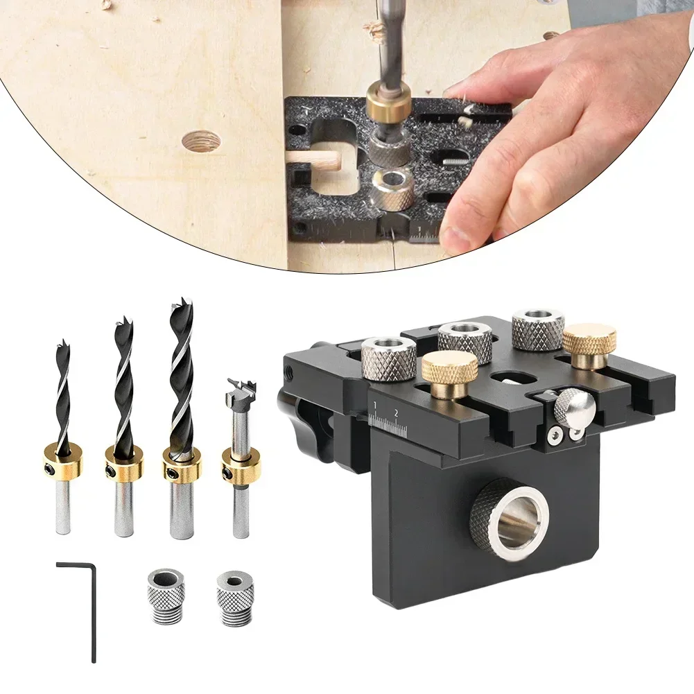 

3 in 1 Doweling Jig with Stable Clamping Adjustable Drilling Guide and Puncher Locator for Efficient Carpentry Work