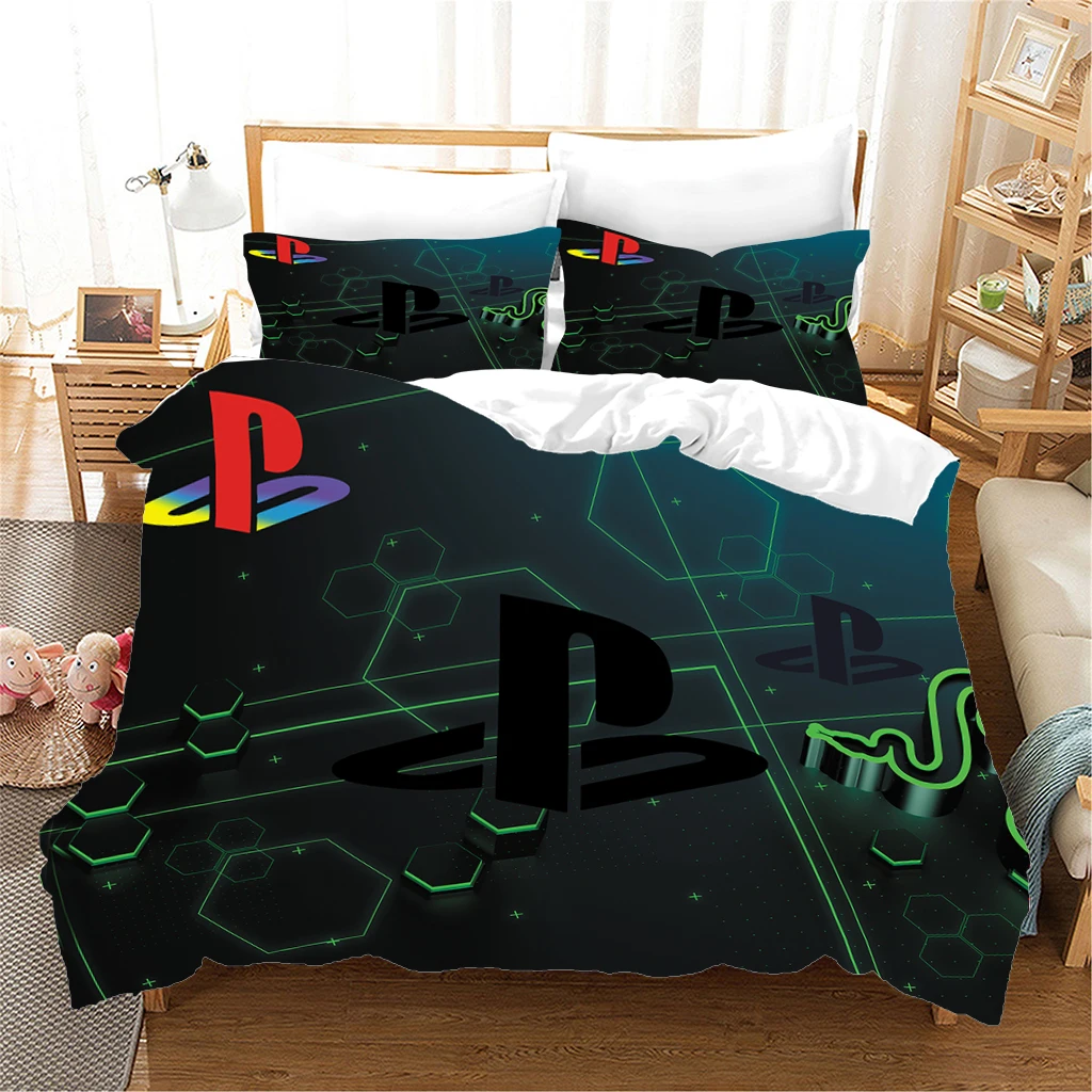 Juego de ropa de cama con estampado de símbolo de juego, exquisito juego de cama, juego de edredón, funda de cama, juego de tres piezas, lujoso