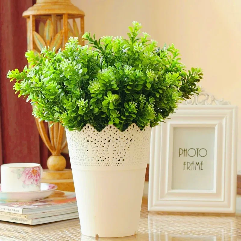 1pc Artificial Flowers with Leaf Green Grass Plastic Plants Fake Leaf Foliage Bush for Home Wedding Decoration Party Supplies