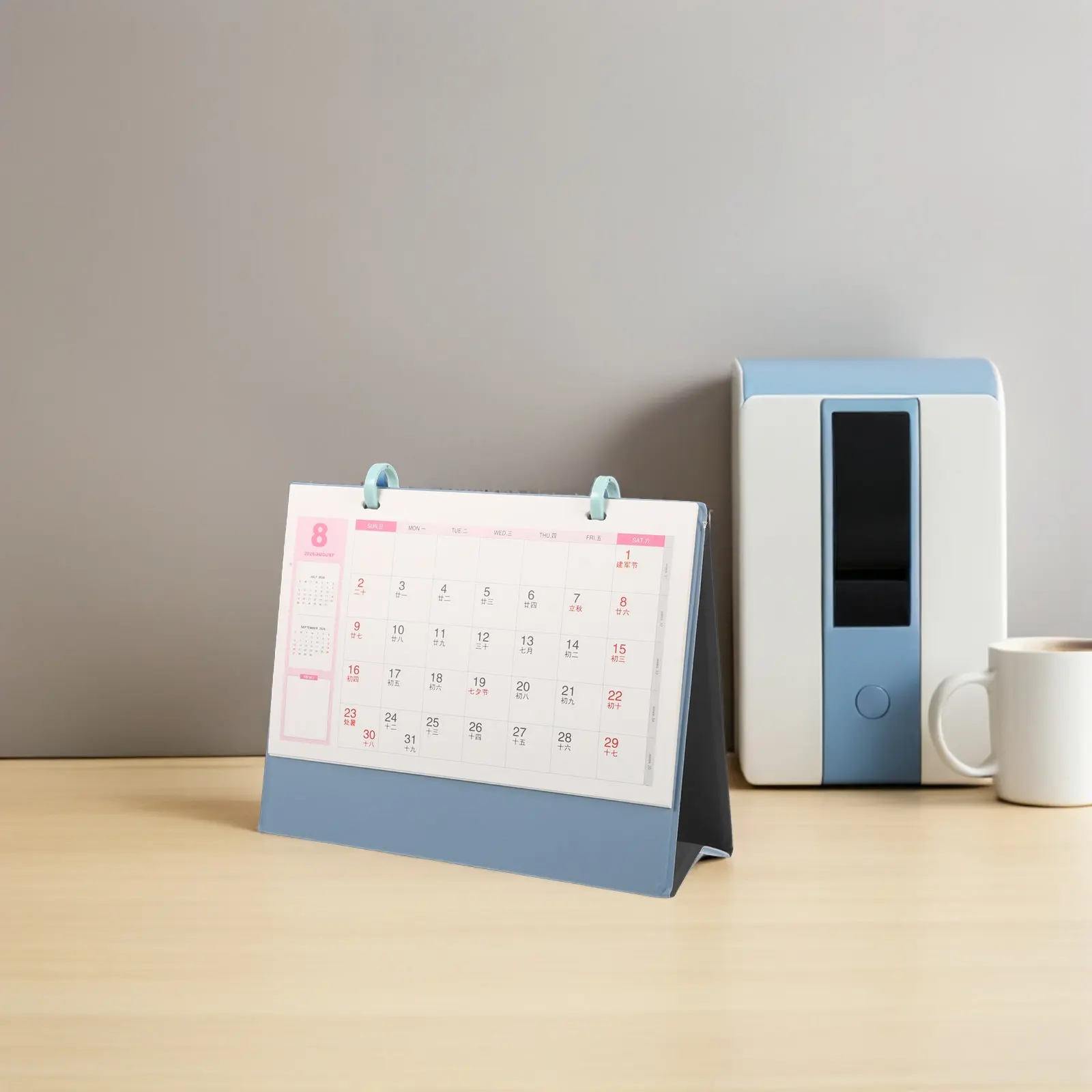 2026 Horse Mini Desktop Calendar PU Standing Monthly Planner Small Portable Desk Organizer for Office Home Blue