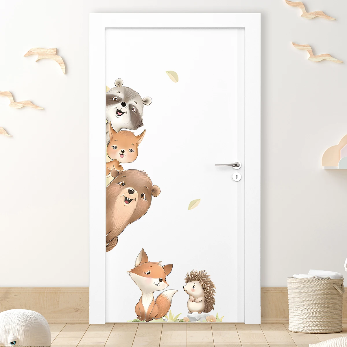 Cartoon Cute Fox Squirrel Hedgehog Animal Wall Stickers Removable for Bedroom Living Room Door Decoration Wall Decals