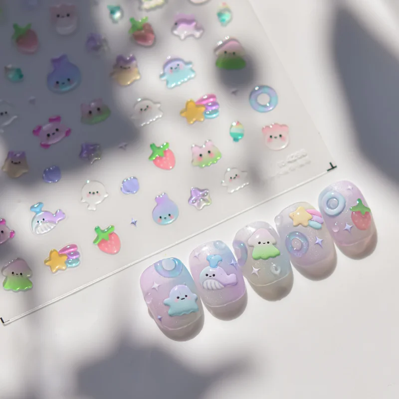【Meow.Sensei】tomoniEmbossed  Popular Mobile Phone Children's Nail Stickers Manicure Auxiliary Stickers Summer Seaside