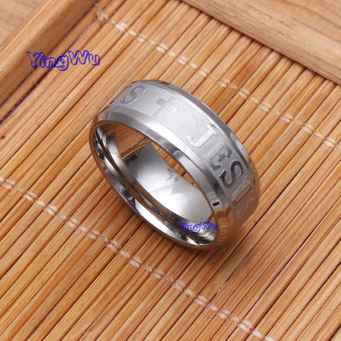 Yingwu Wholesale lots  20pcs 8MM 316L Stainless Steel Ring Cross I Love Jesus Women Men Wedding Party Xmas Gifts