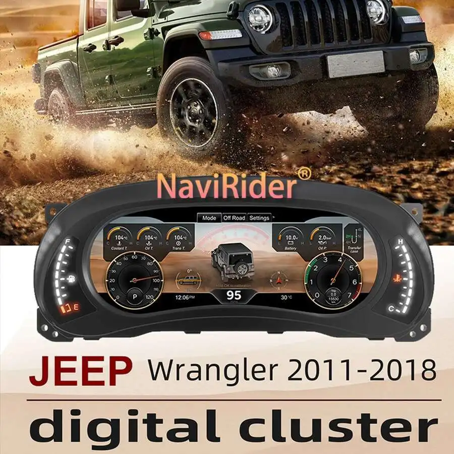 12.3inch Car LCD Instrument For Jeep WRANGLER 2011-2018 Panel Cluster Map Multiple Colorful UI High Definition Display