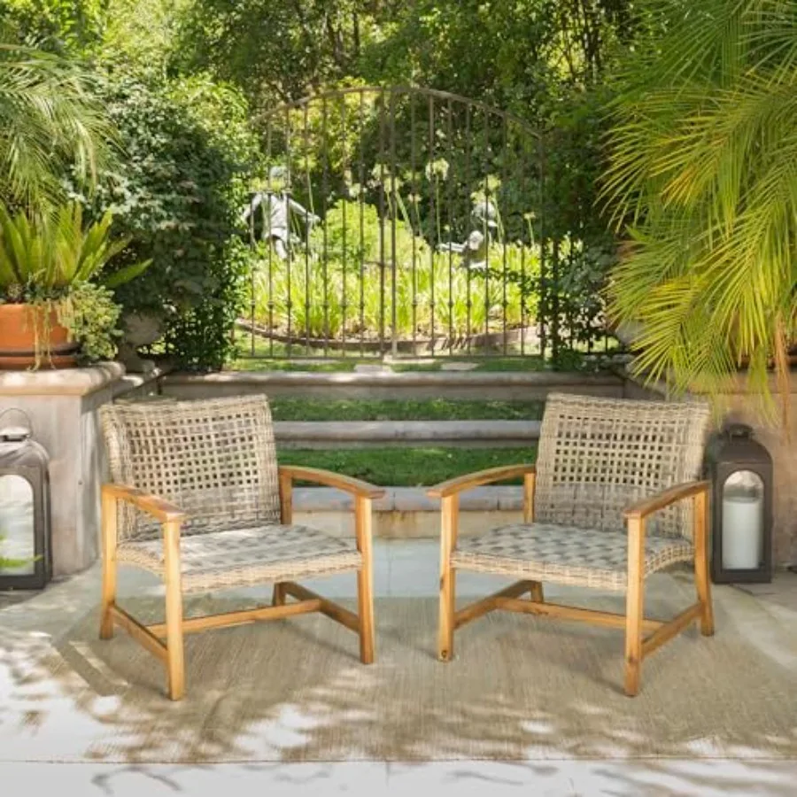 

Outdoor Acacia Wood Wicker Club Chairs: Sturdy Wood Frame and Faux Rattan Design - 2-Piece Patio Seating Set for Commercial Spa