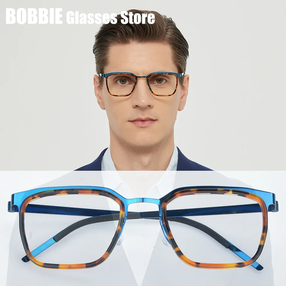 Square Business Eyeglasses Screwless Handmade Denmark Brand Ultralight Men Women Spectacles Acetate Titanium Strip Glasses Frame
