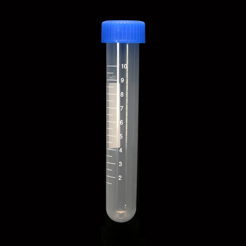 10ML10 Pieces Transparent Plastic Scale Spiral Blue Lid Round Bottom Container School Science Laboratory Analysis Test Tube