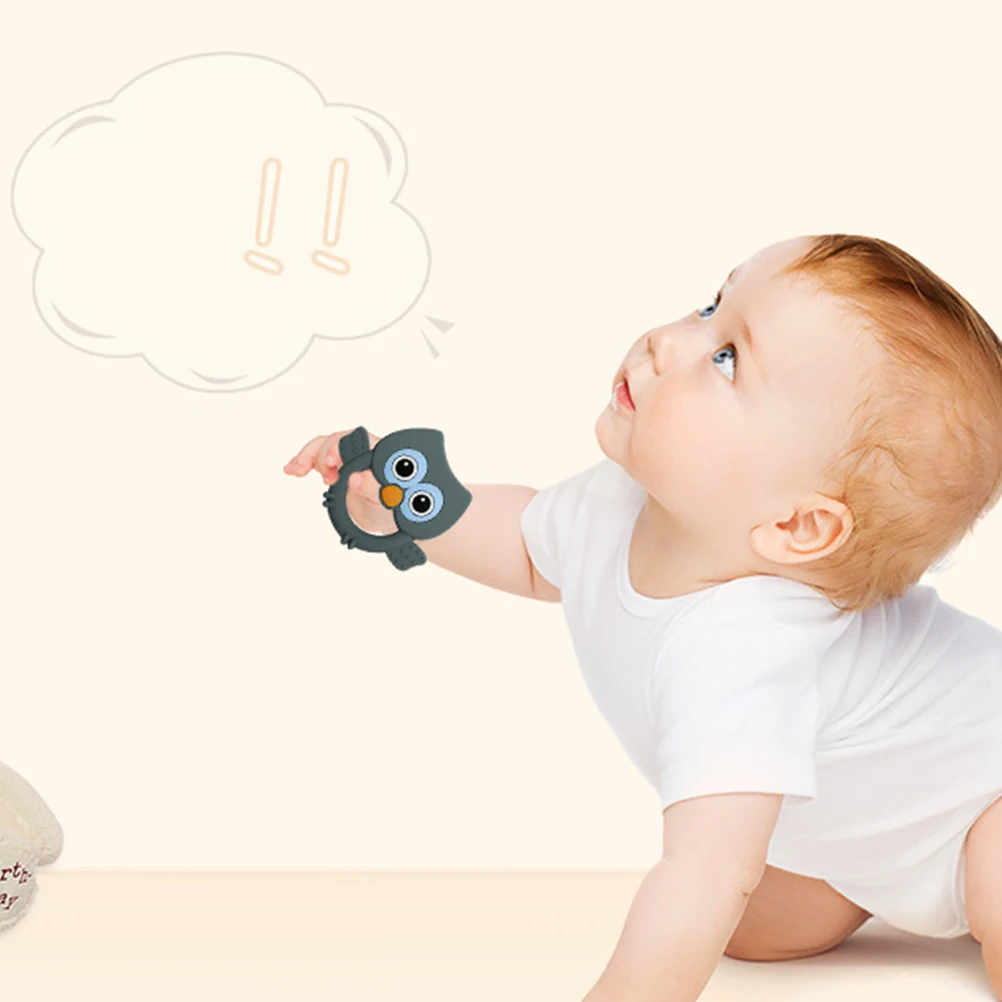 

Cartoon Owl Shape Silicone Molar Toy Baby Bite Toy For Relieving Teething Pain And Motor Skills Grey