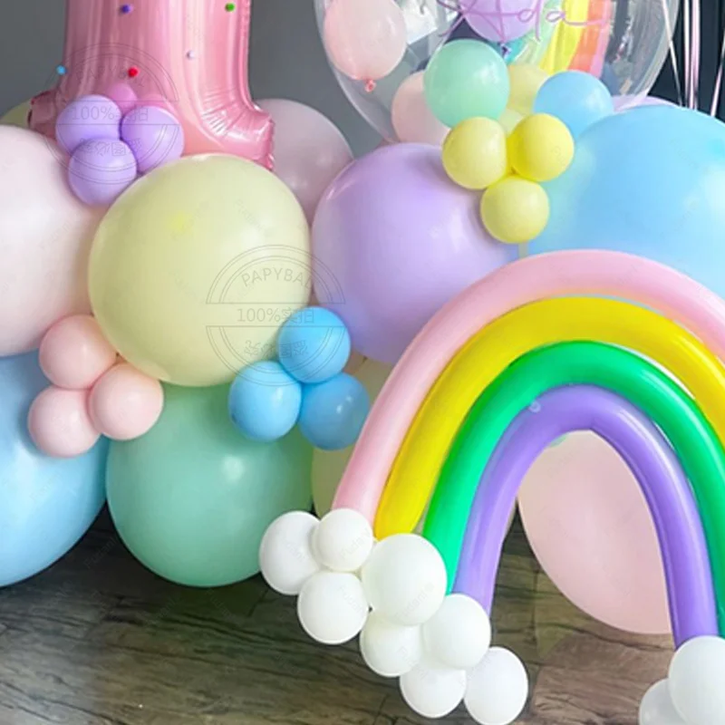 76pcs Macaron Rainbow Clouds Balloon Kit 32inch Pink Number Foil Balloons 1-9age Kids Birthday Party Decors Baby Anniversary